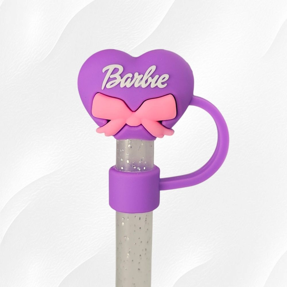 Purple & Pink Stanley Barbie Heart 3D Silicone Straw Topper - 10mm Straw Cover